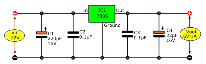 12V to 6V Conversion Using LM7806 Regulator